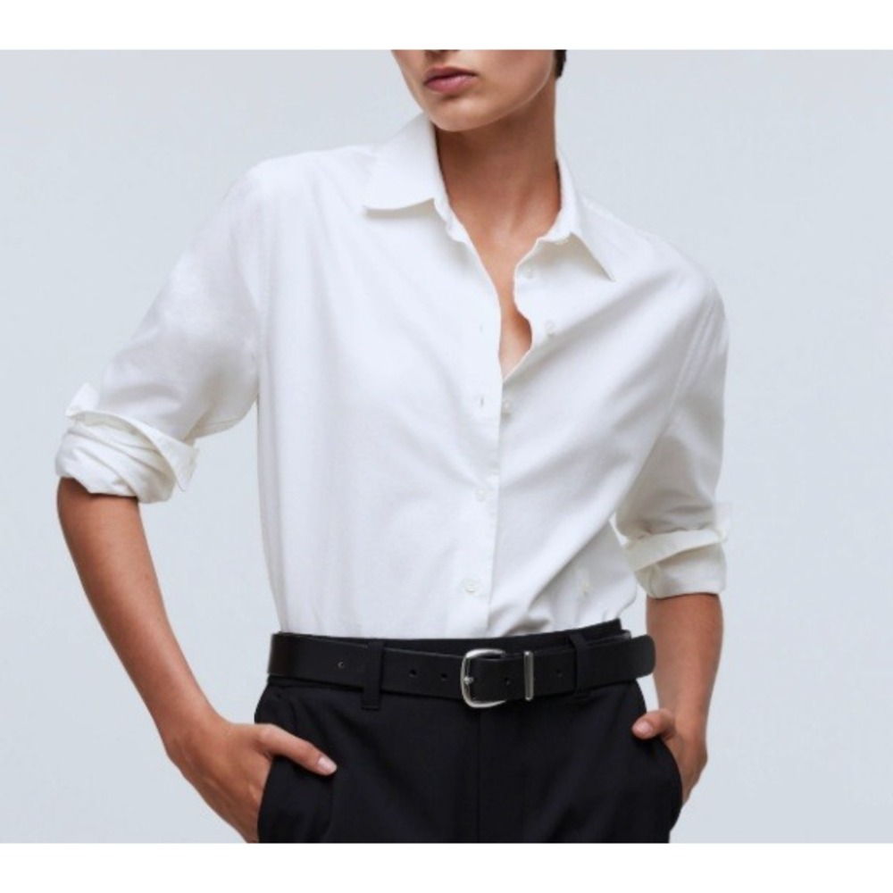 Madewell With-a-Twist Shirt Women L White Oxford Cotton Convertible Button Down